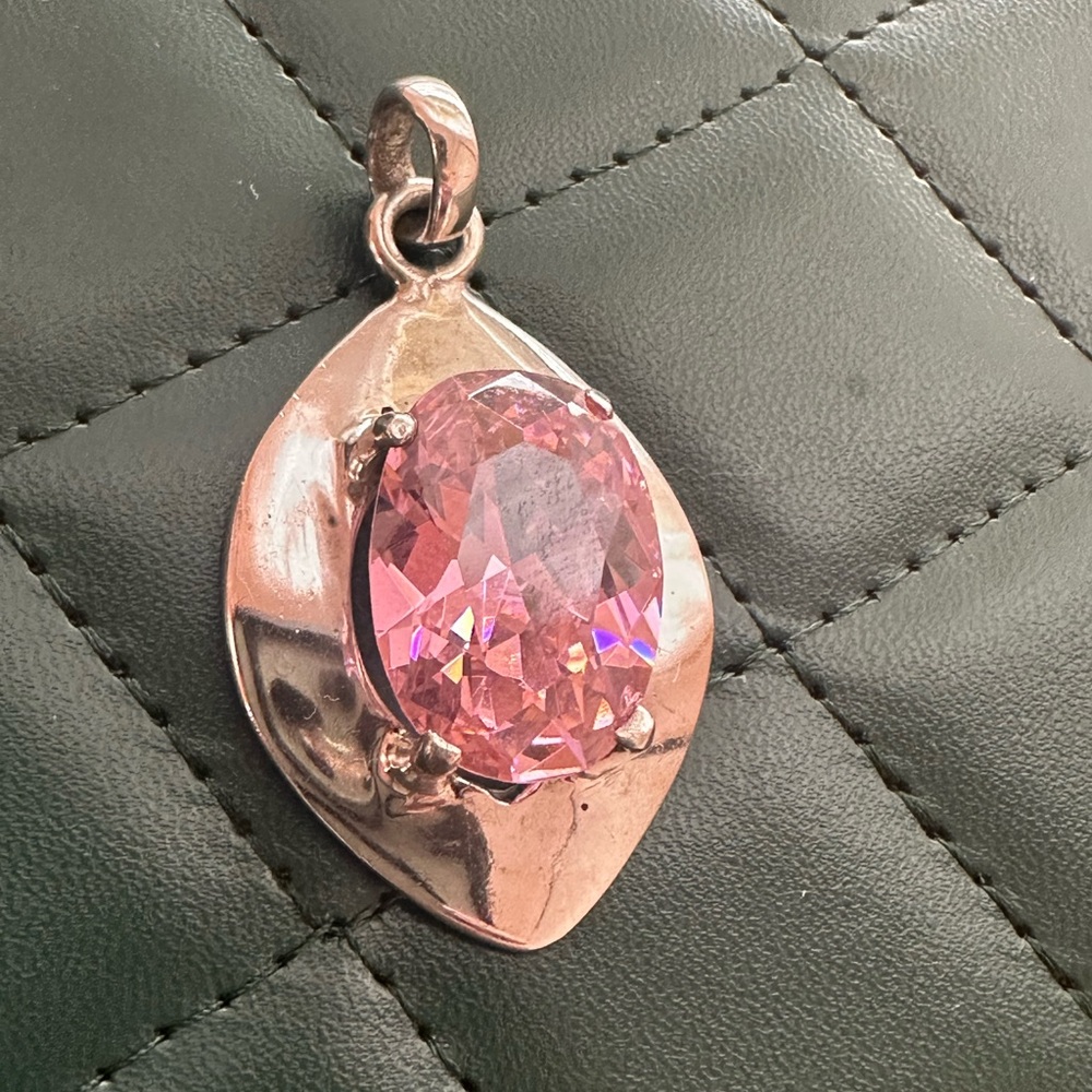 Large Pink Gemstone Pendant - Picture 2 of 14